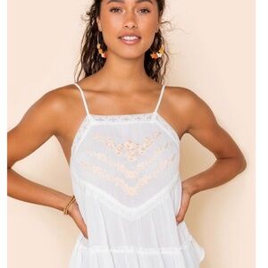Francesca’s White Lace and Nude Embroidery Blouse- Cottagecore